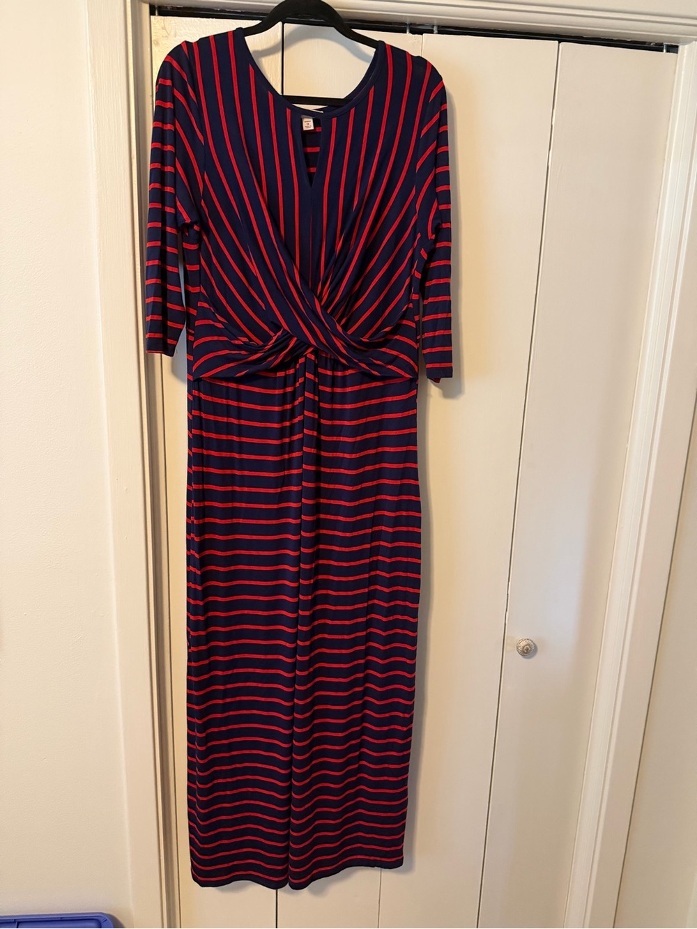Dress Barn Navy and Red Striped Maxi Dress